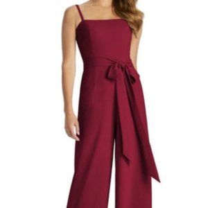 DESSY COLLECTION Vivian Diamond Alana Spaghetti Strap Crepe Jumpsuit w/ Sash 16